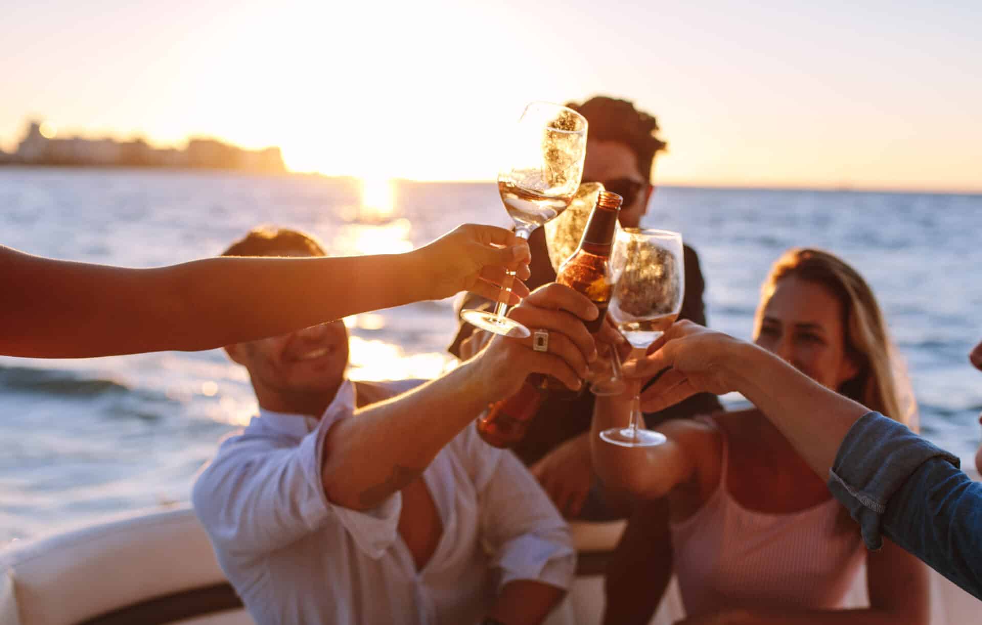 Sunset boat party with drinks